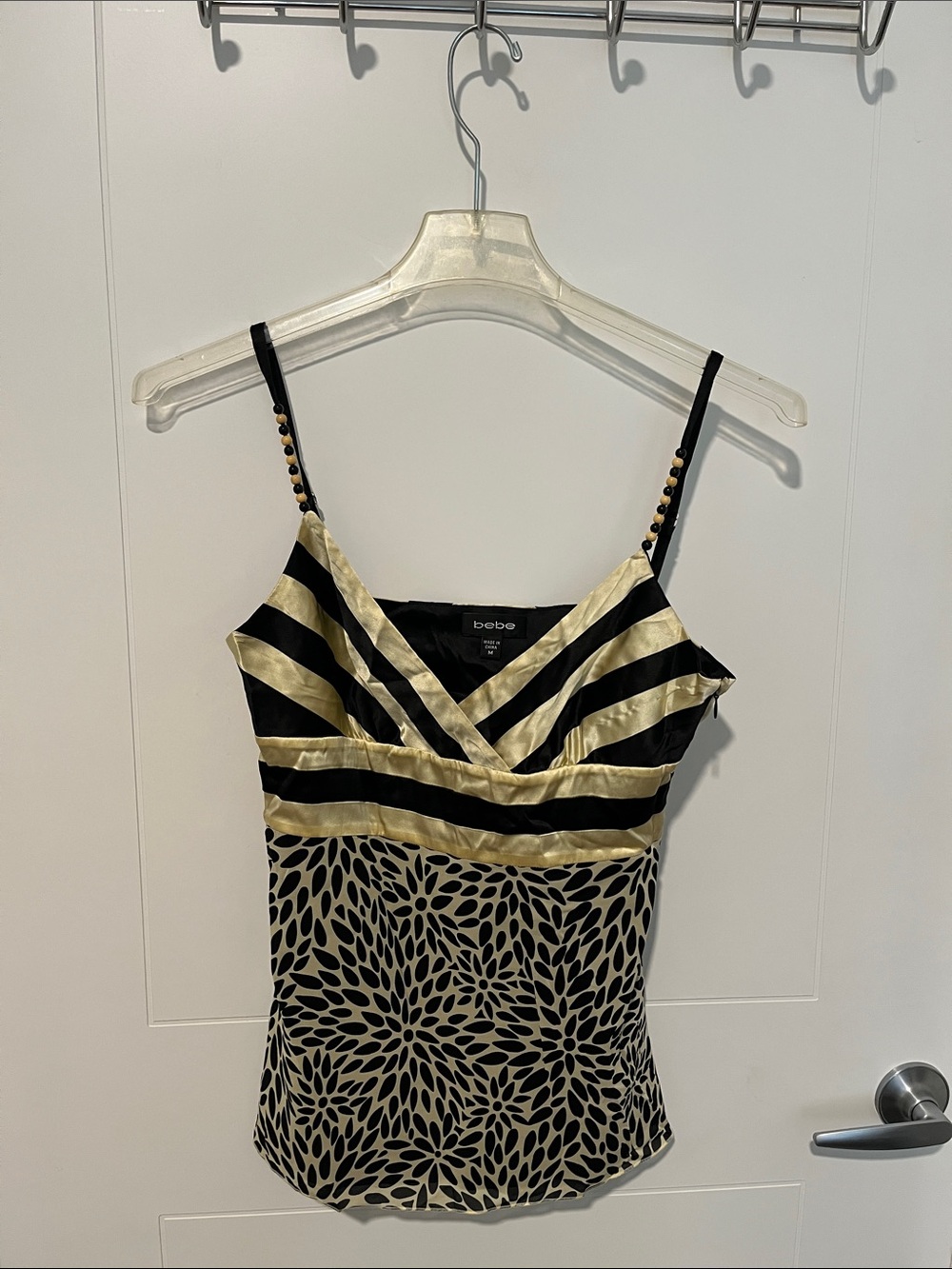 Bebe Y2K Silk Blend Black Multicolor Striped Design Tank Top 2000’s